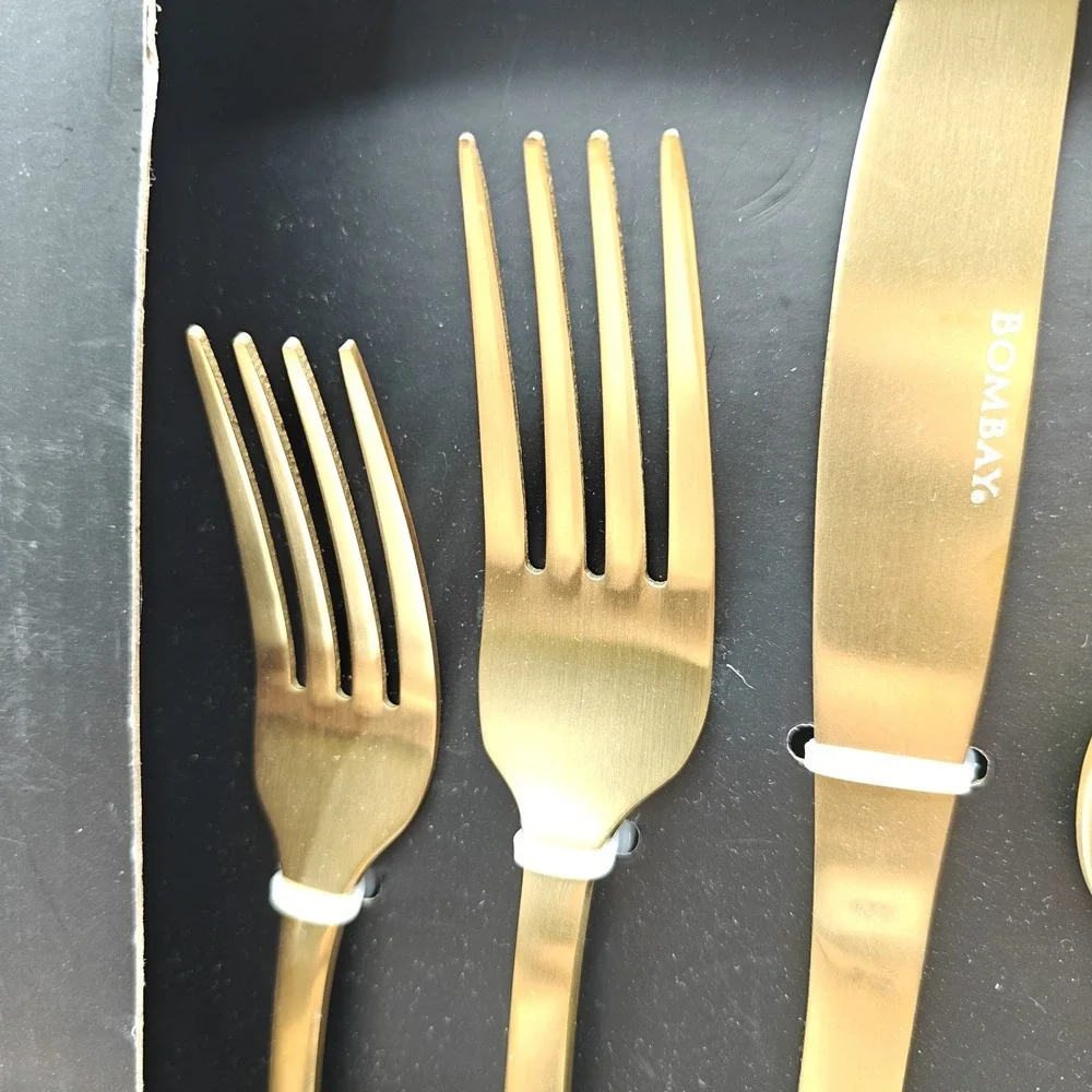 Bombay Santorini 20 Piece Gold Stainless Steel Flatware Set Service for 4 NEW
